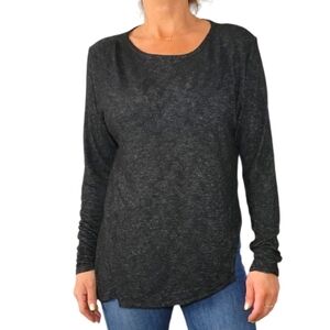 Mila Long Sleeve Scoop Neck Top Large Dark Grey